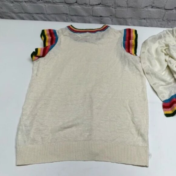 Boden linen two piece Cream Cardigan & top with Multicolor Trim size M - Picture 6 of 9